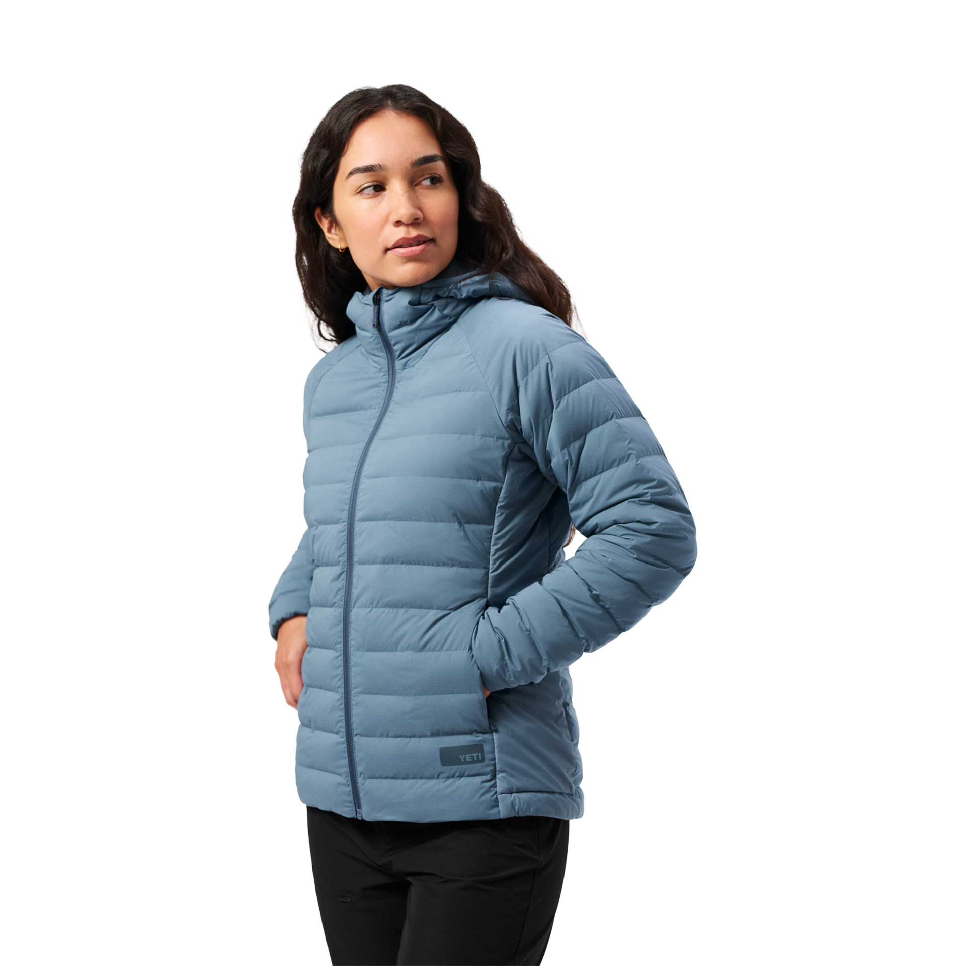 Women&rsquo;s Hooded Hybrid Down Jacket, Desert Blue, large