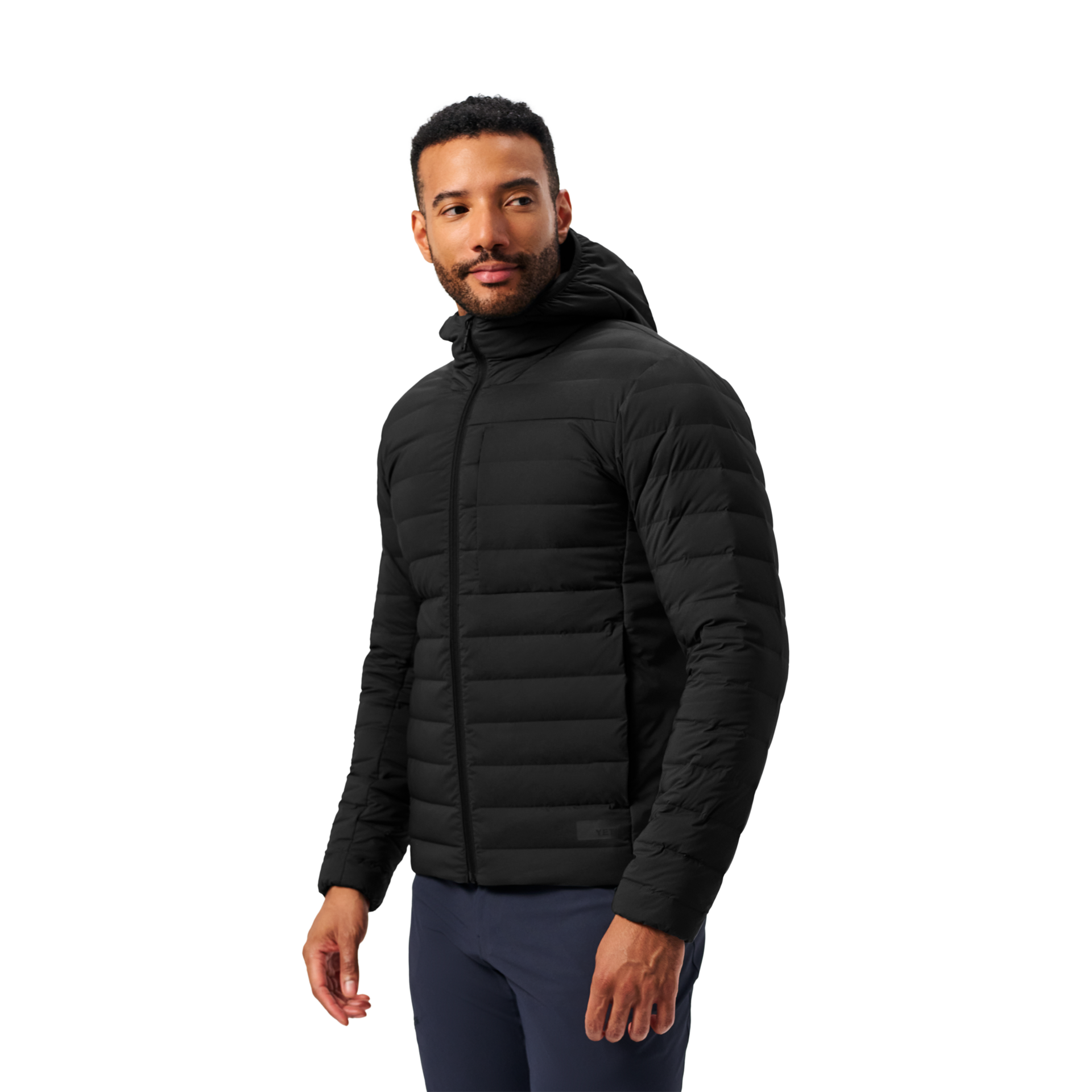 Men&rsquo;s Hooded Hybrid Down Jacket, Black, large