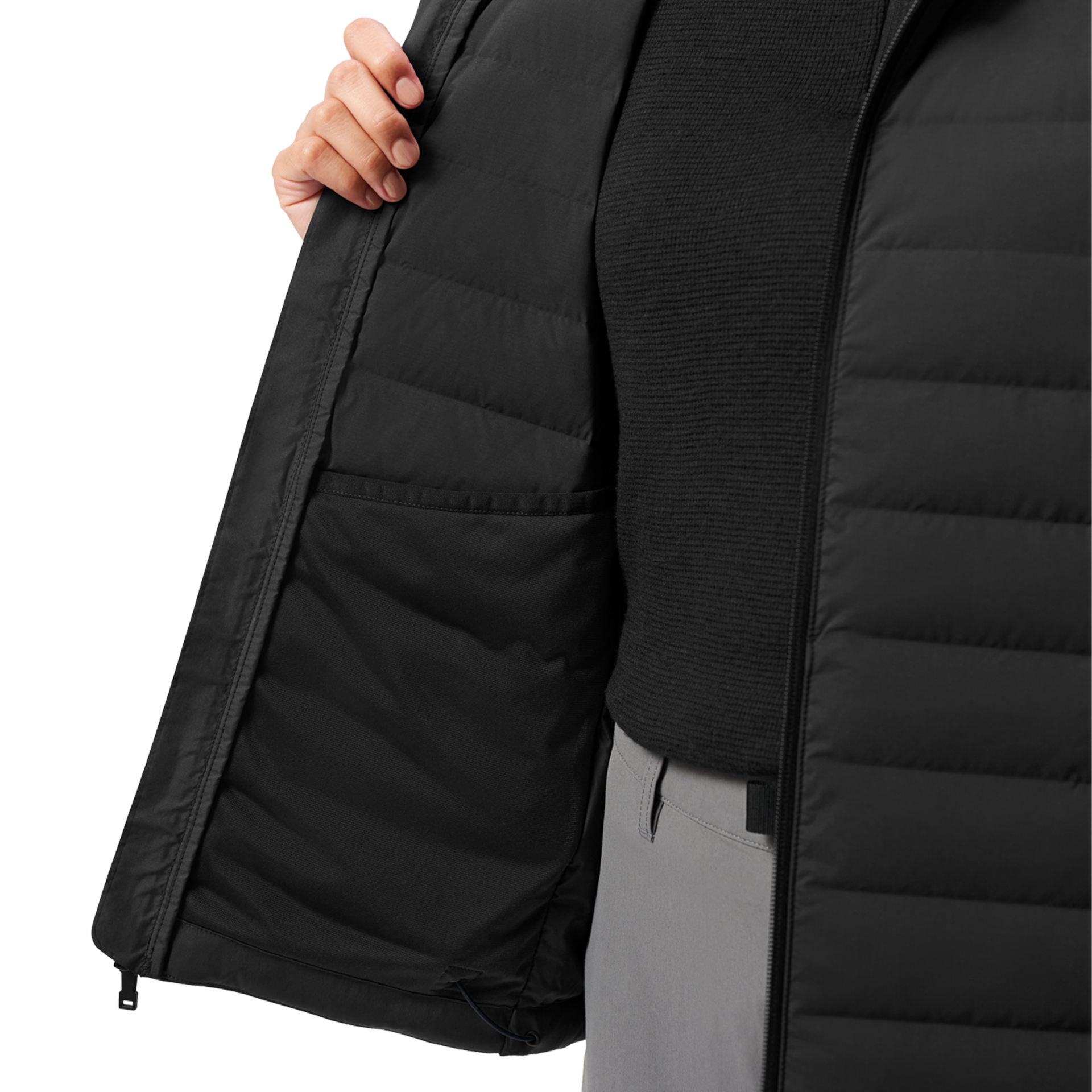 Women&rsquo;s Hooded Hybrid Down Jacket, Black, large