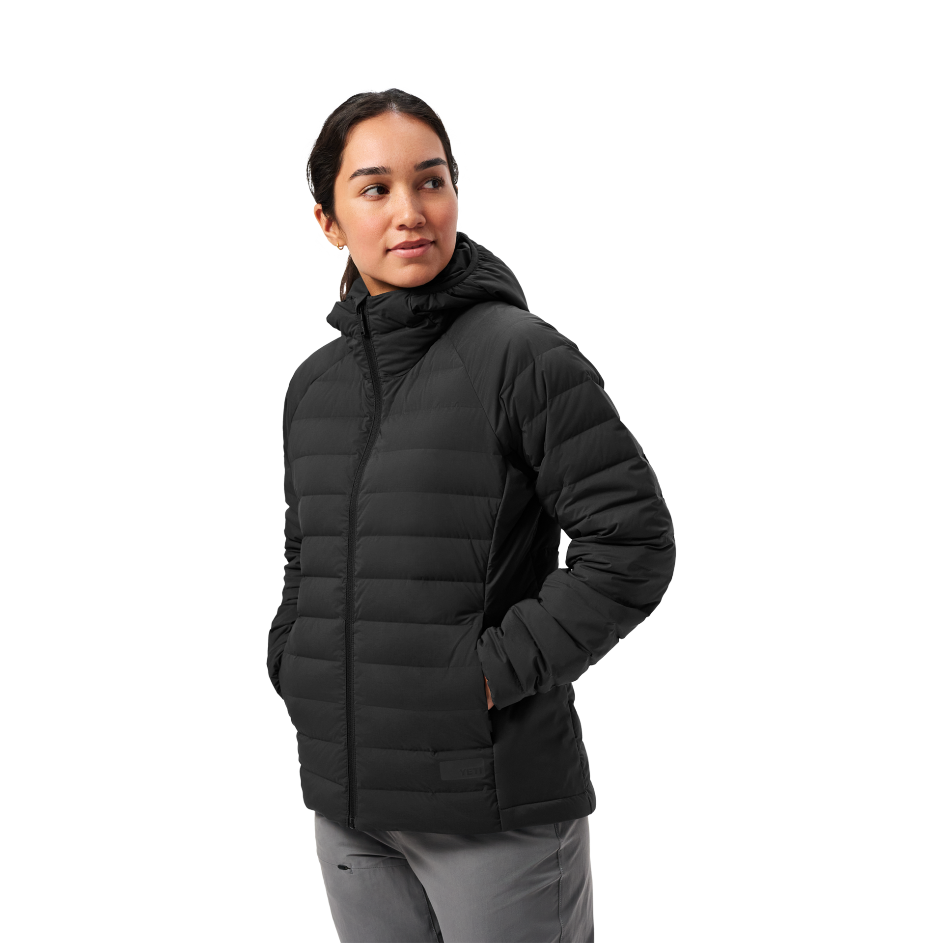 Women&rsquo;s Hooded Hybrid Down Jacket, Black, large