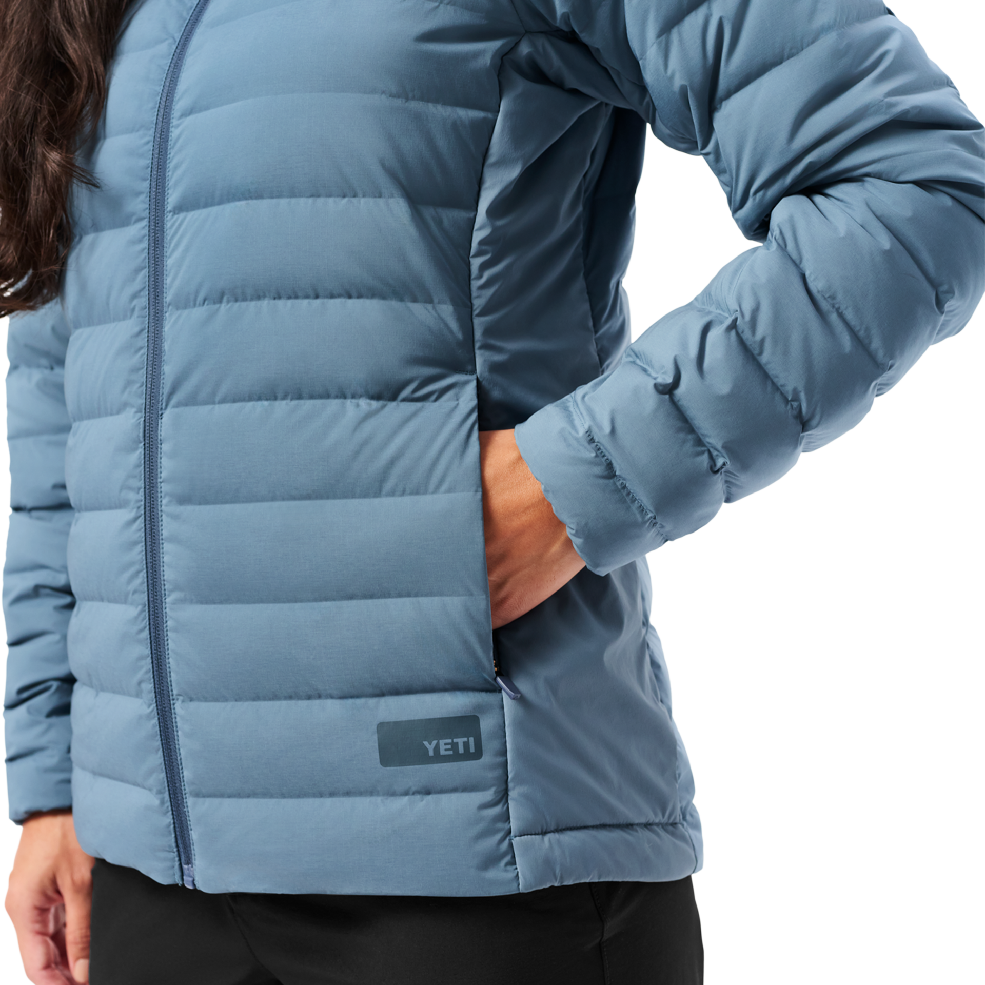 Women&rsquo;s Hooded Hybrid Down Jacket, Desert Blue, large