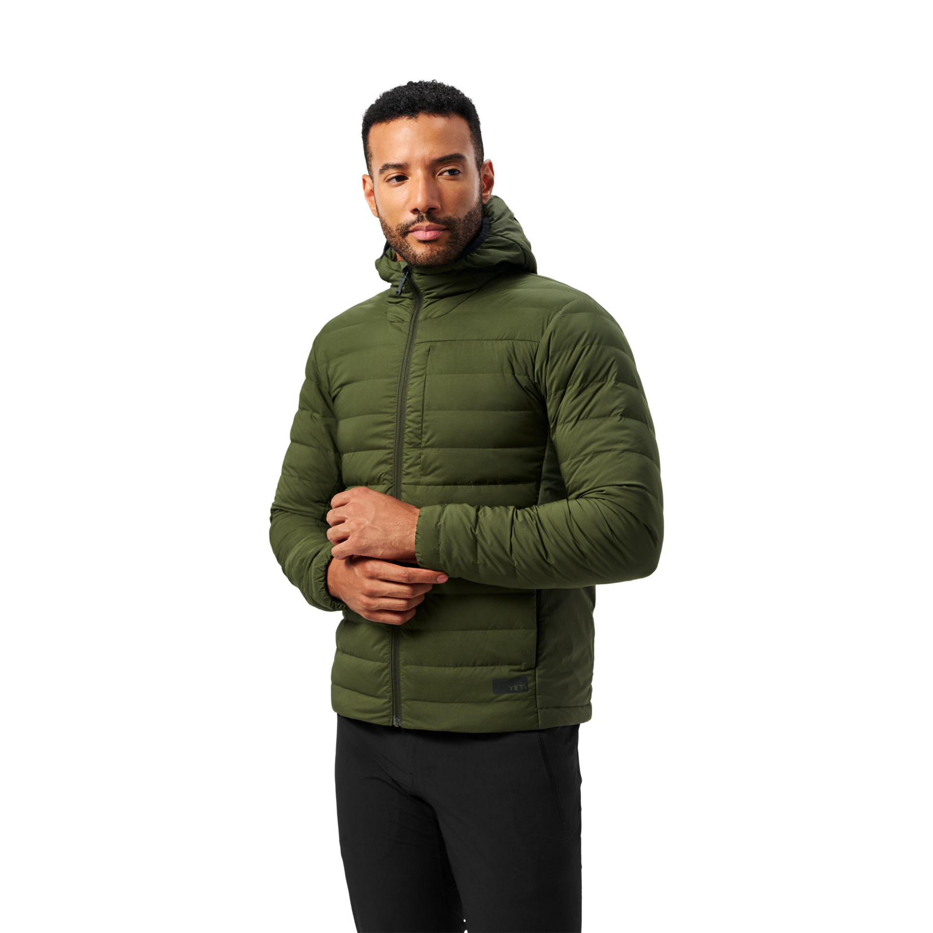 Men&rsquo;s Hooded Hybrid Down Jacket, Deep Green, large