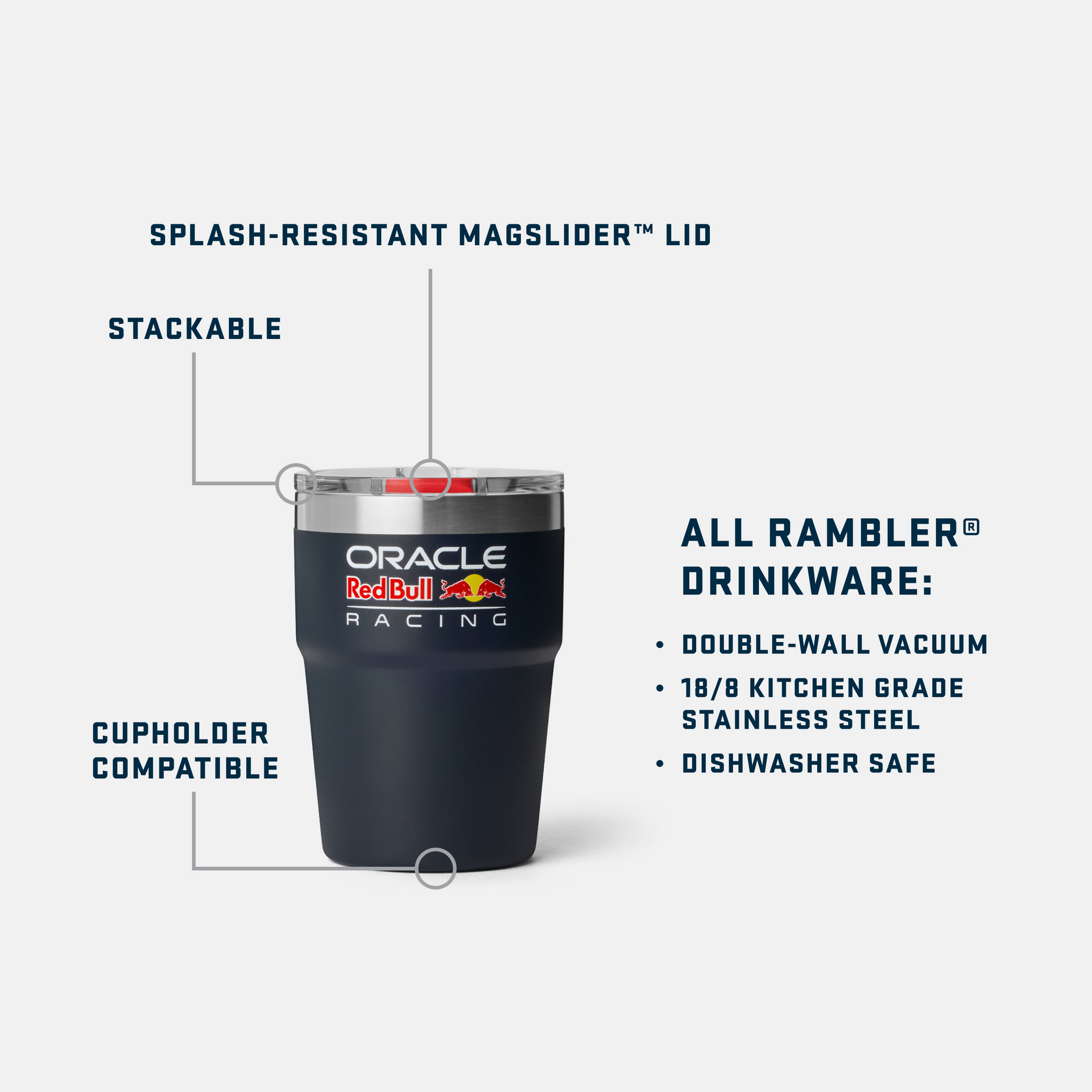 Rambler&reg; 16 oz Stackable Cup, Oracle Red Bull Racing Team Logo, large