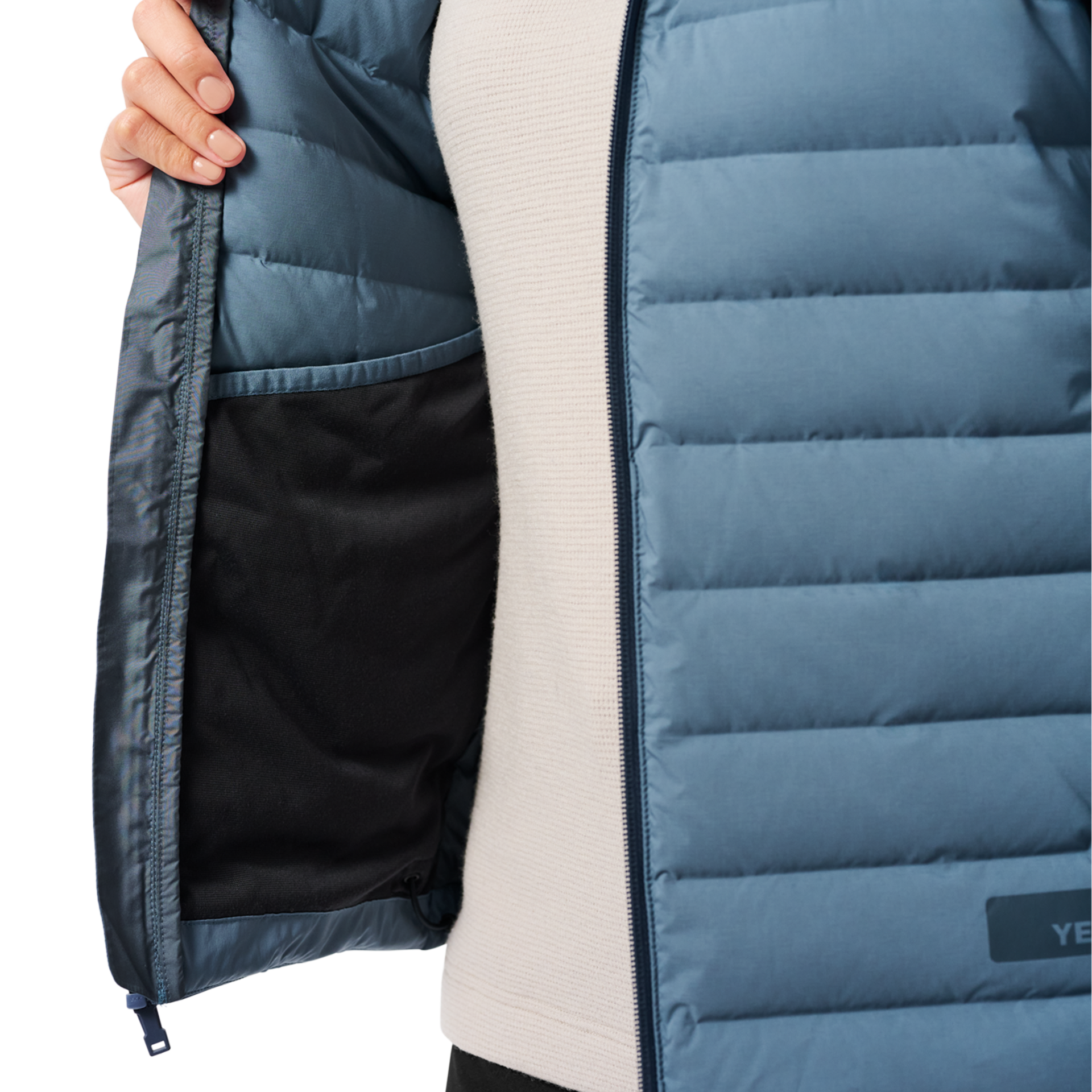 Women&rsquo;s Hooded Hybrid Down Jacket, Desert Blue, large