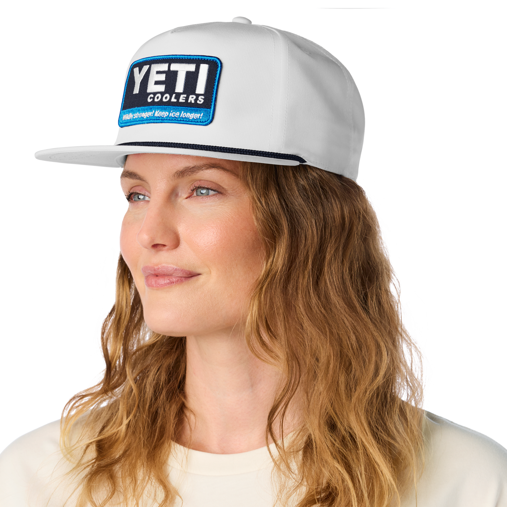 Flat Brim Rope Hat, White, large