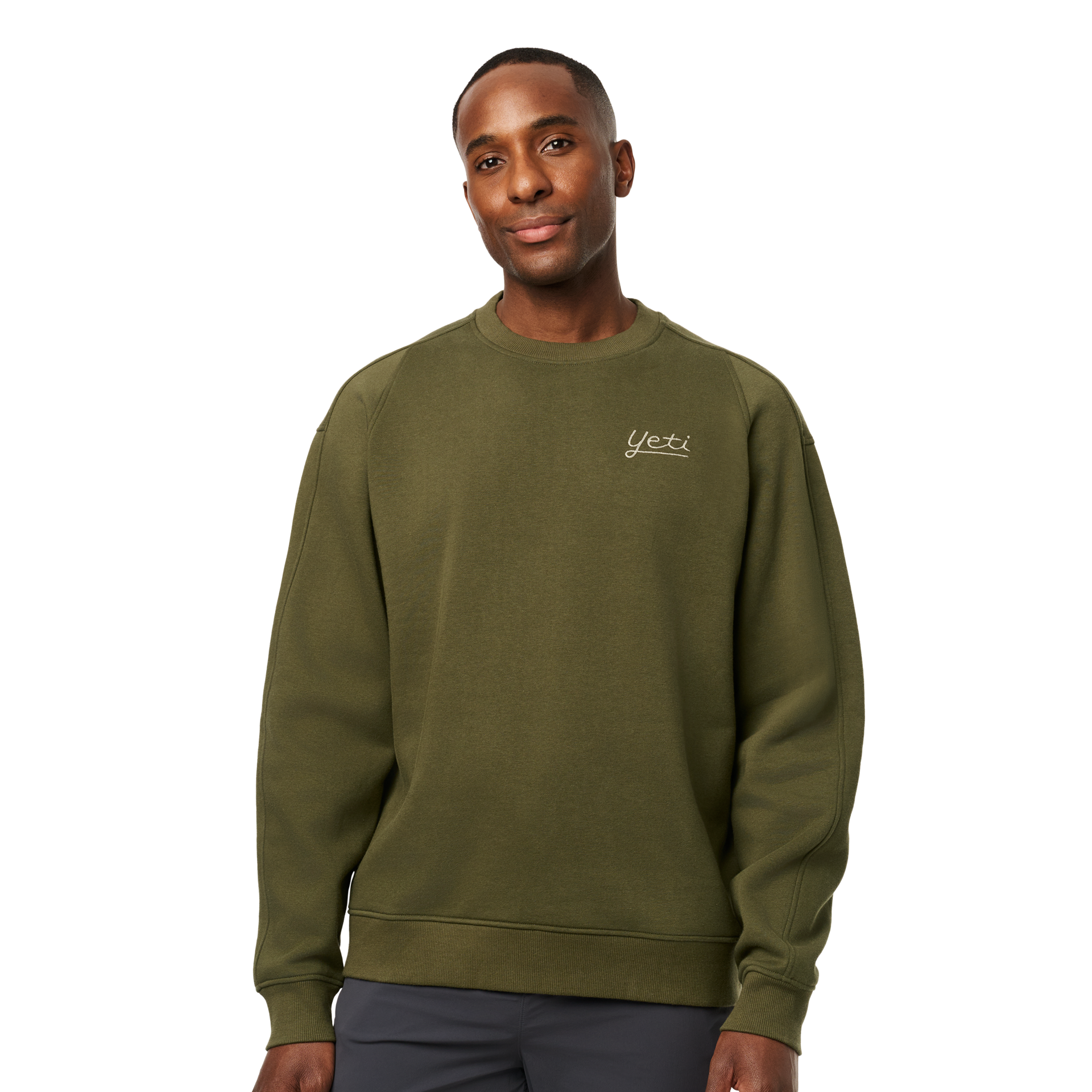 Pullover Fleece Crew Neck, Olive, large