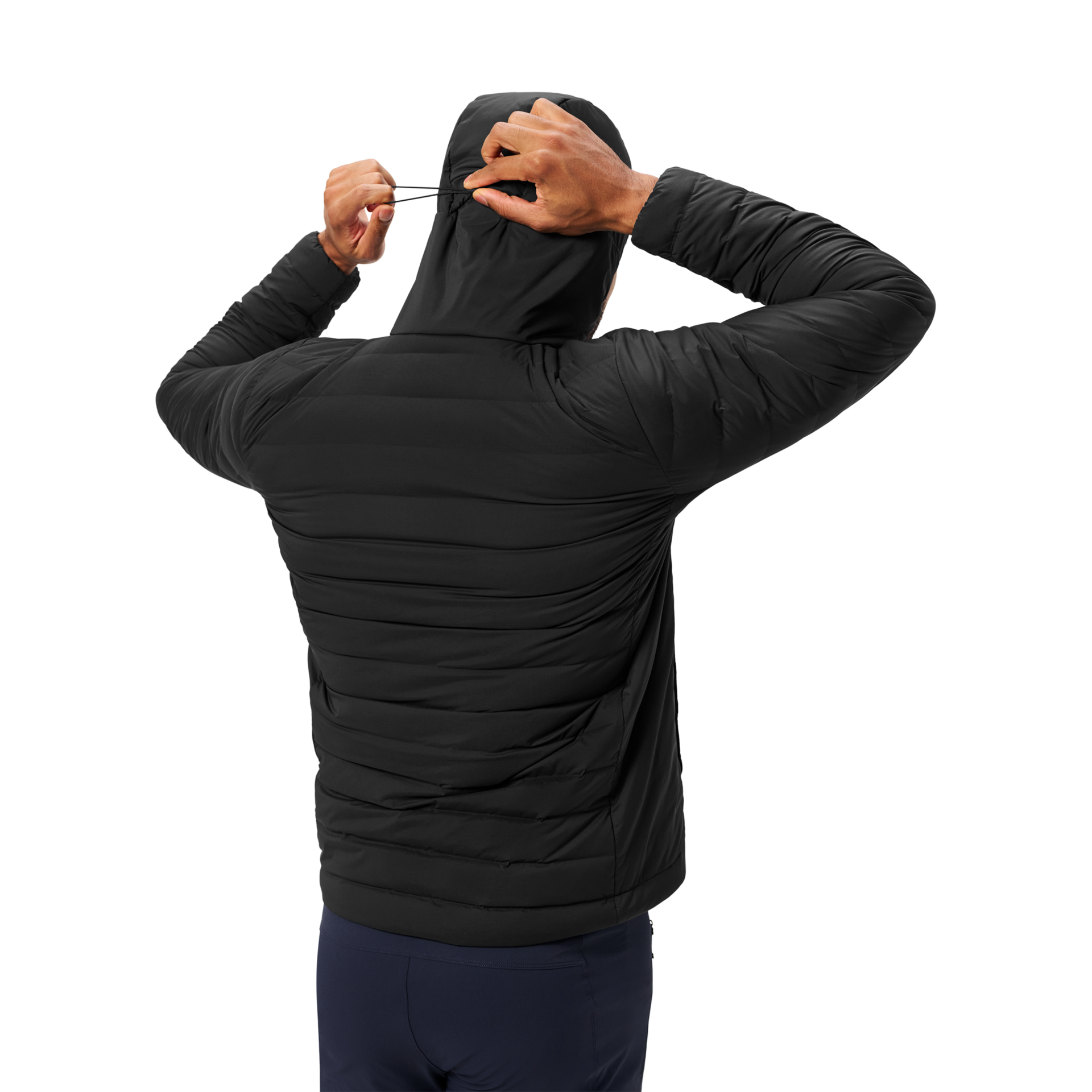 Men&rsquo;s Hooded Hybrid Down Jacket, Black, large