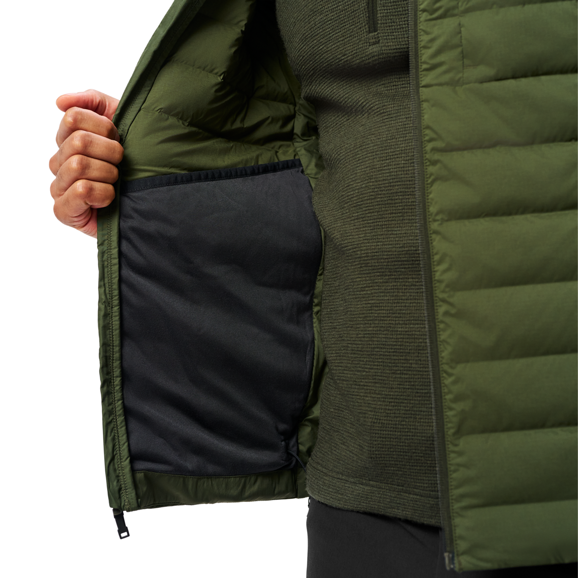 Men&rsquo;s Hooded Hybrid Down Jacket, Deep Green, large