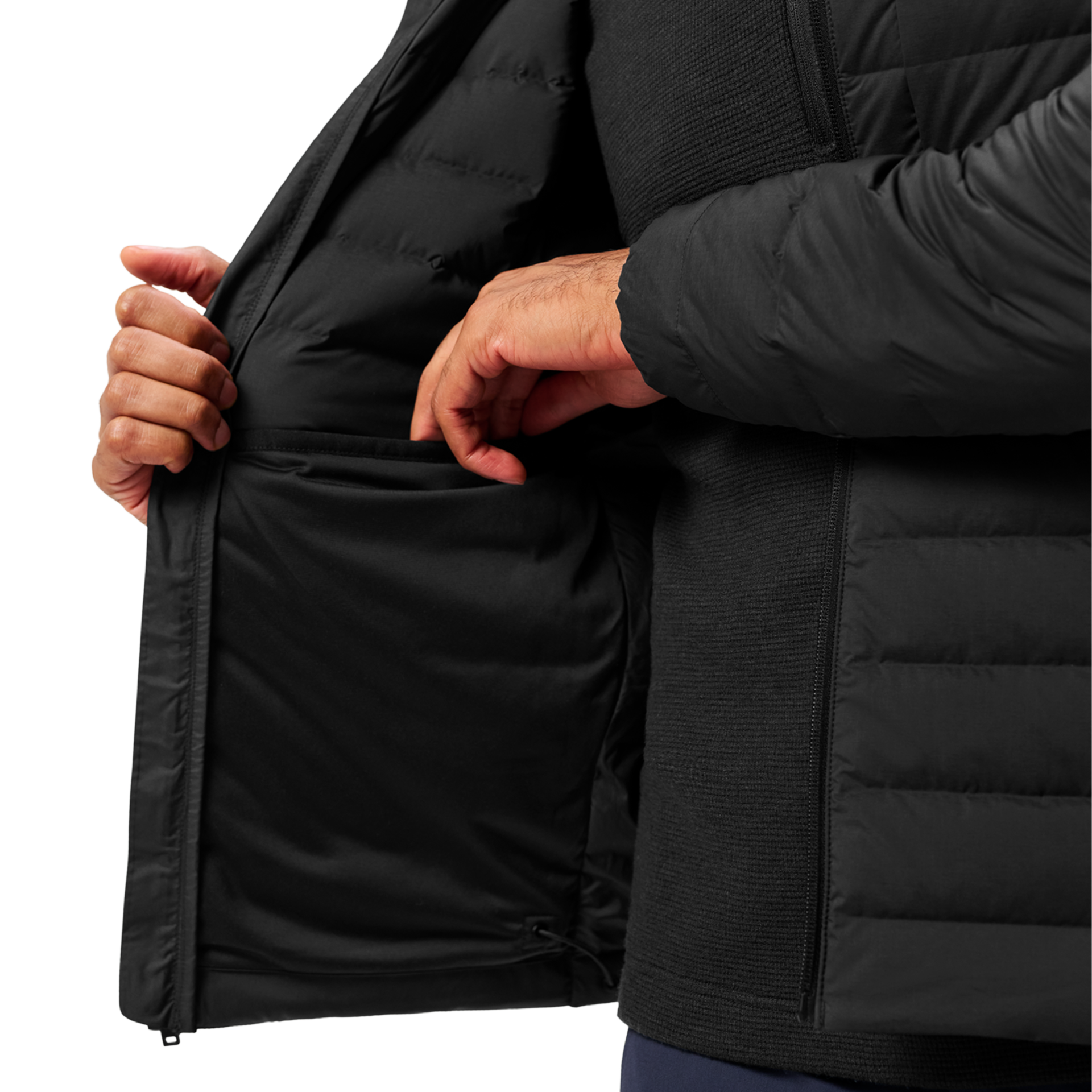 Men&rsquo;s Hooded Hybrid Down Jacket, Black, large
