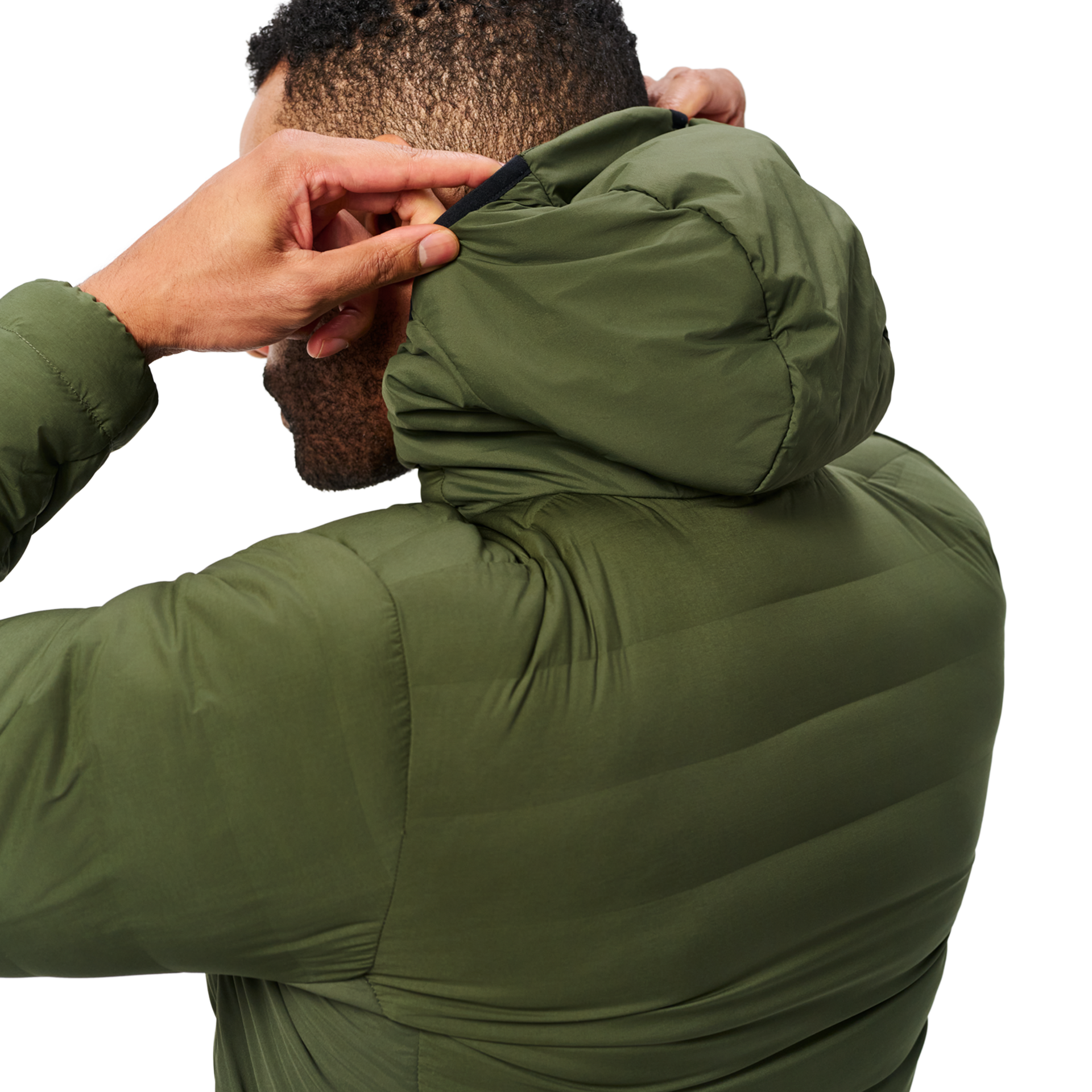 Men&rsquo;s Hooded Hybrid Down Jacket, Deep Green, large