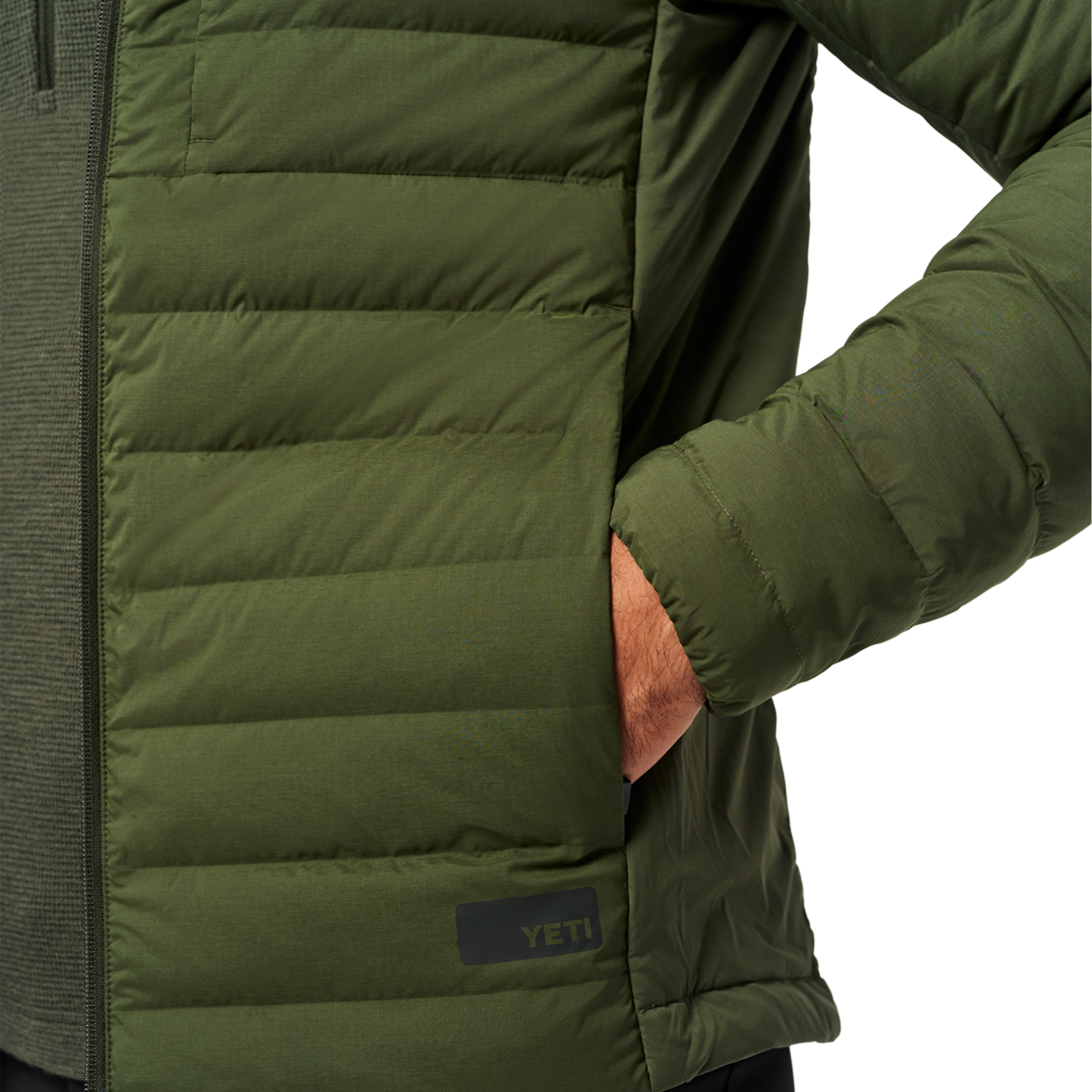 Men&rsquo;s Hooded Hybrid Down Jacket, Deep Green, large