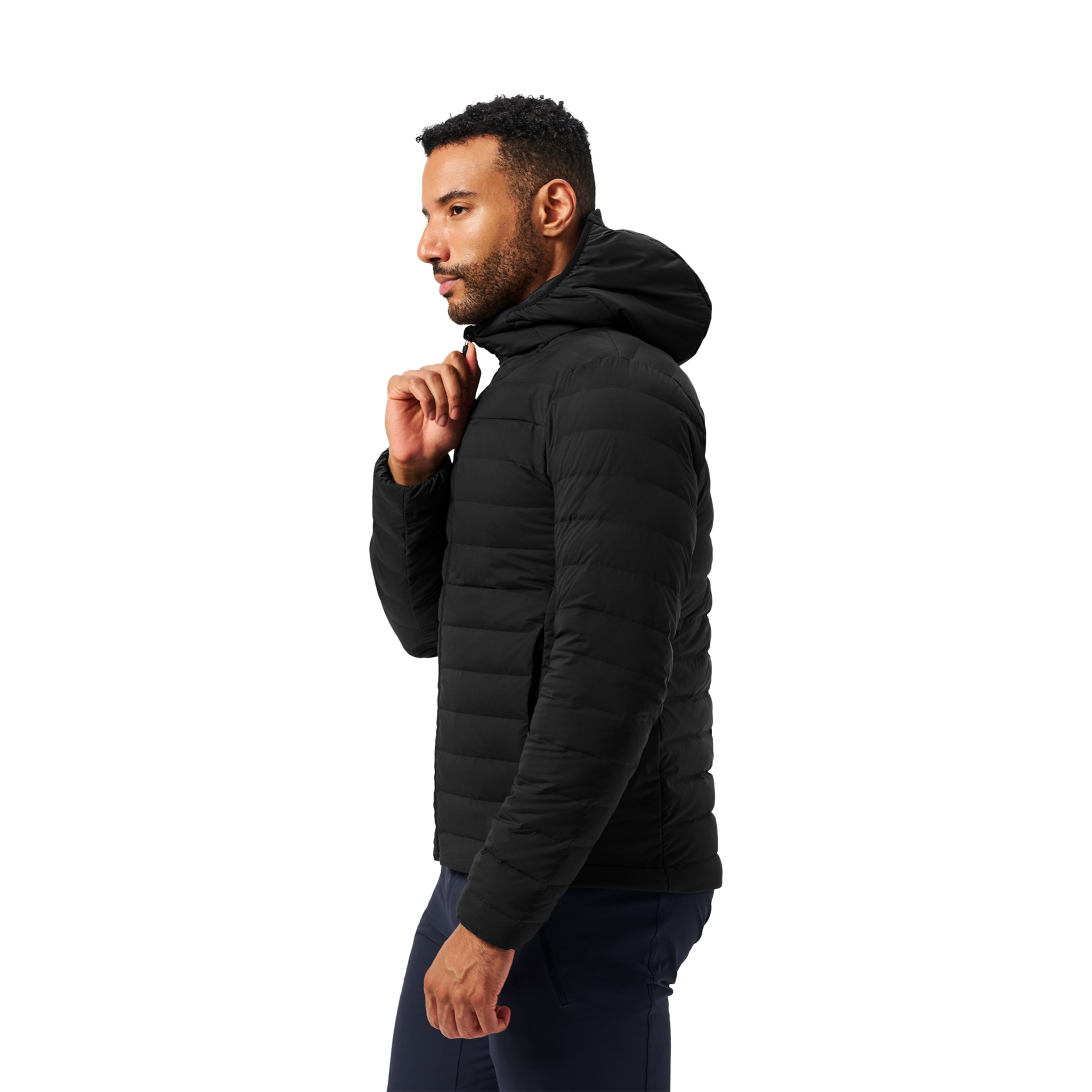 Men&rsquo;s Hooded Hybrid Down Jacket, Black, large