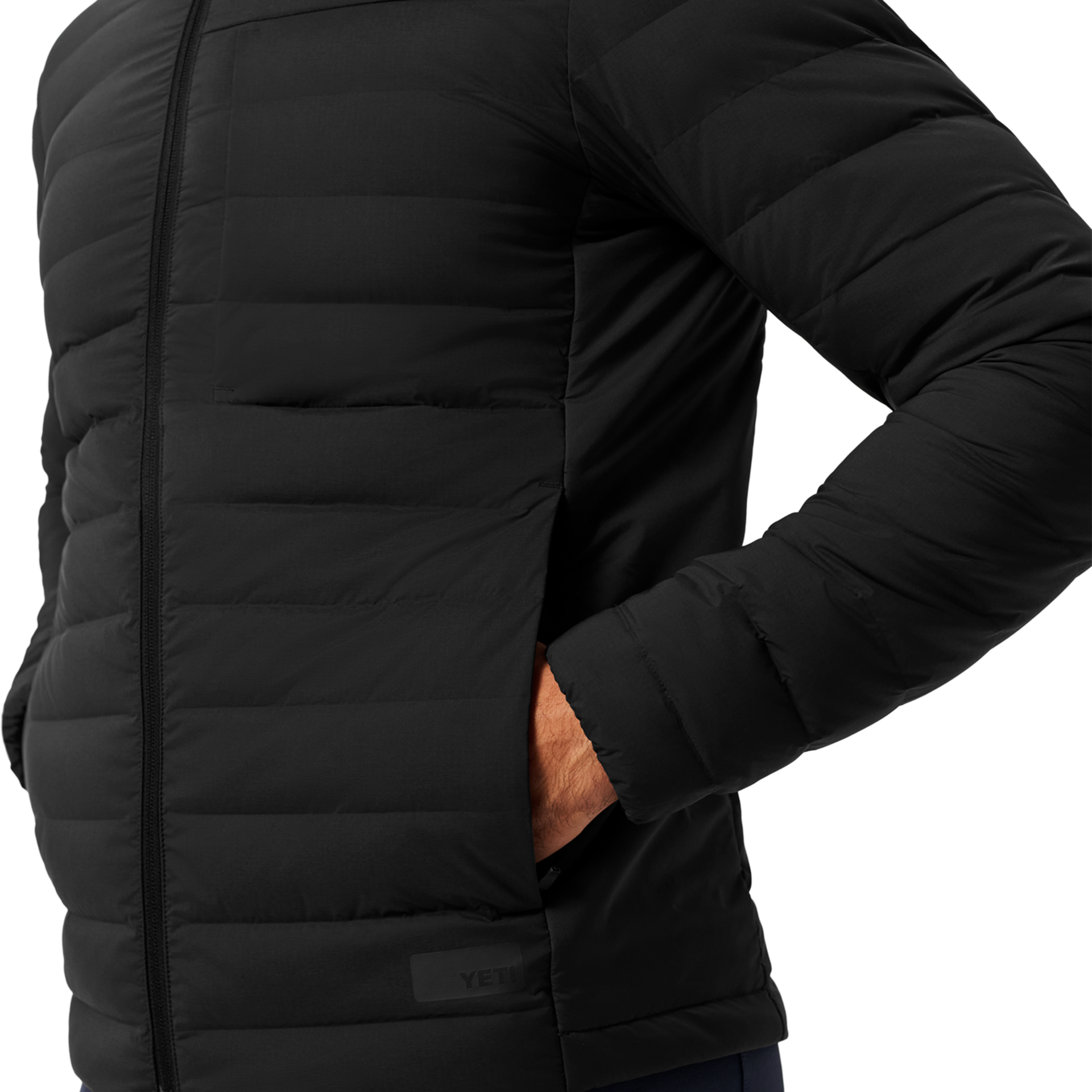 Men&rsquo;s Hooded Hybrid Down Jacket, Black, large