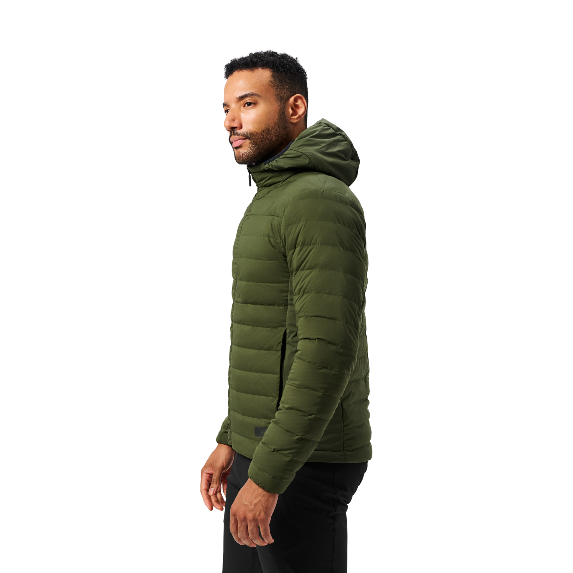 Men&rsquo;s Hooded Hybrid Down Jacket, Deep Green, large