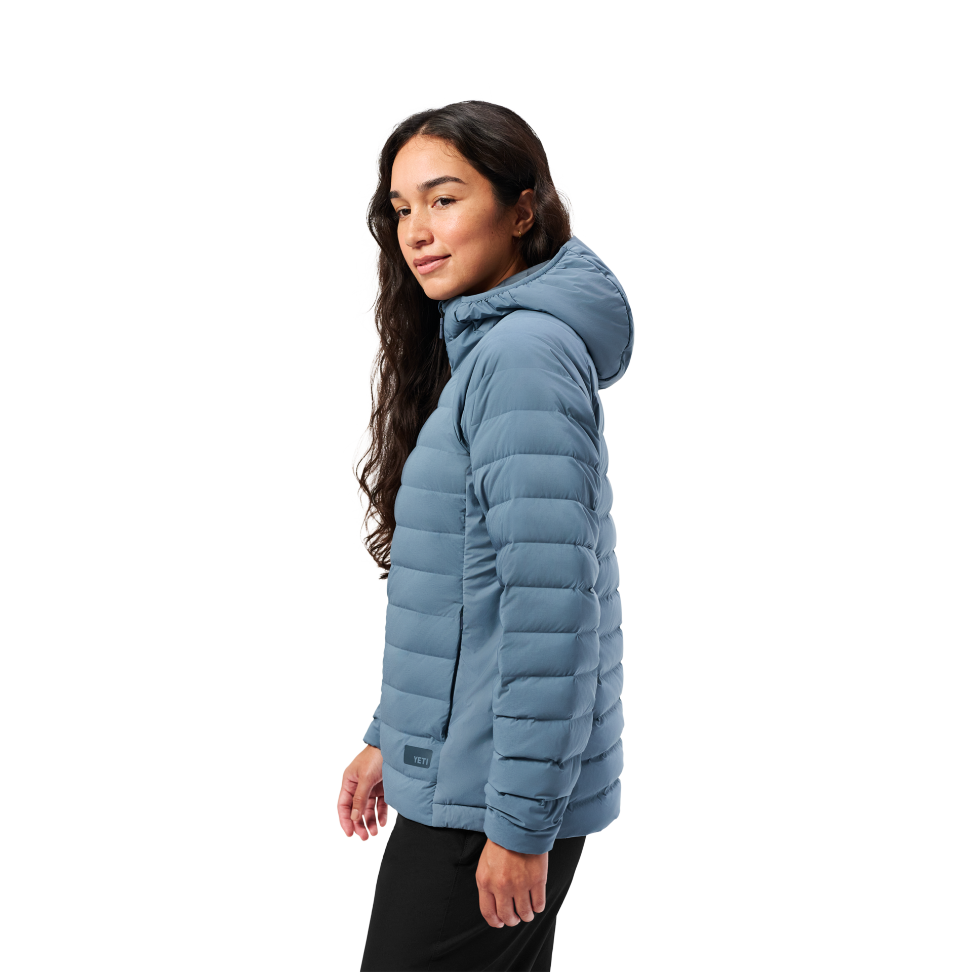 Women&rsquo;s Hooded Hybrid Down Jacket, Desert Blue, large