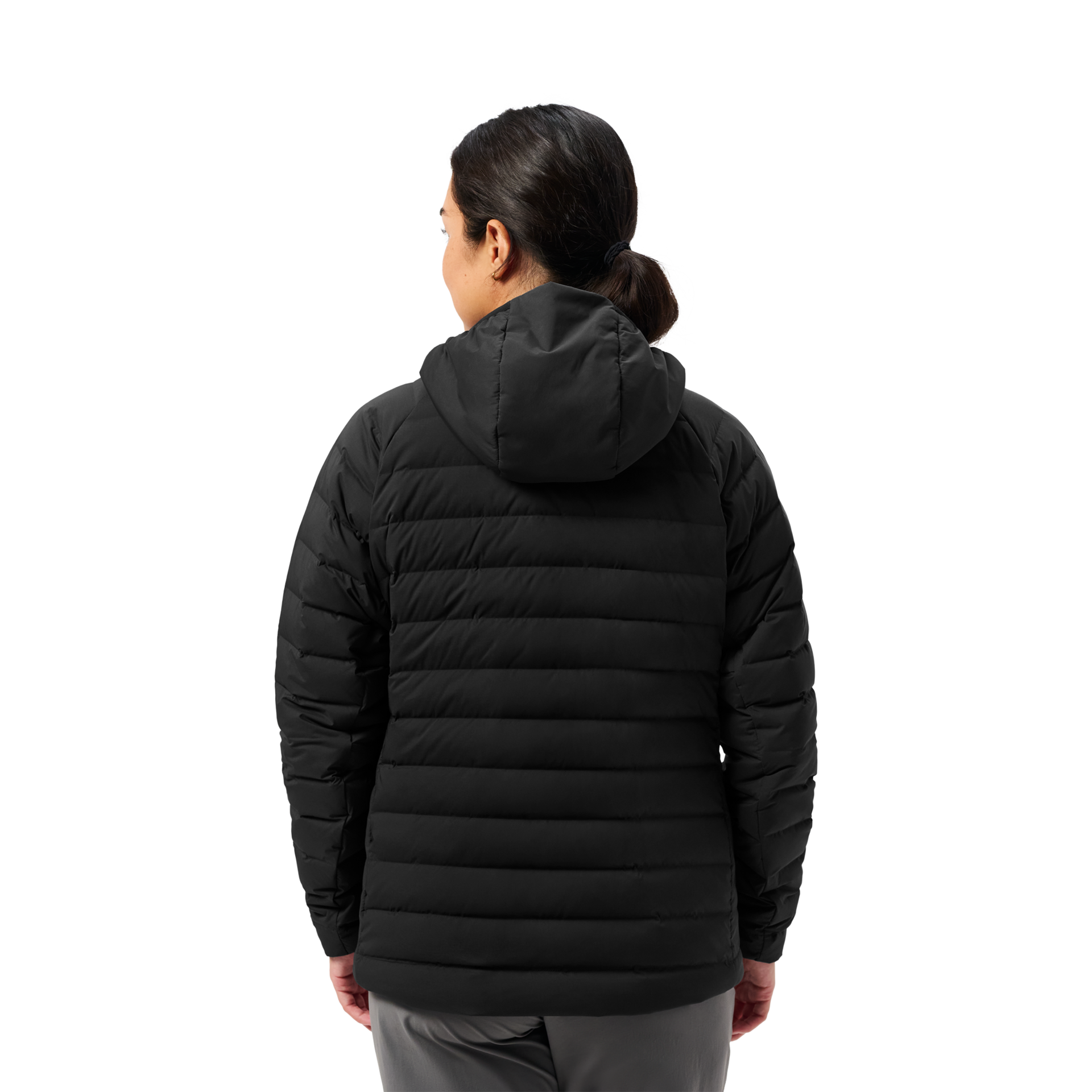 Women&rsquo;s Hooded Hybrid Down Jacket, Black, large
