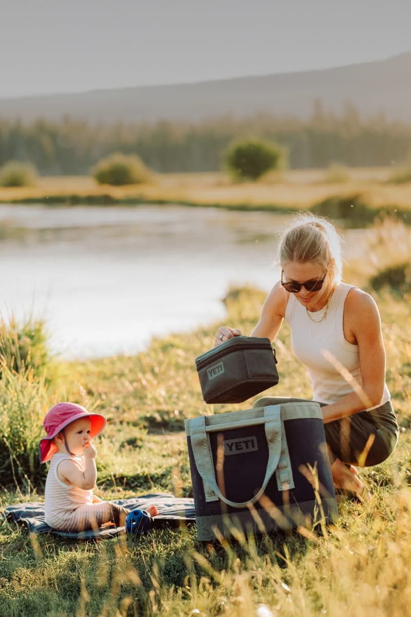 Lunch box over child's shoulder