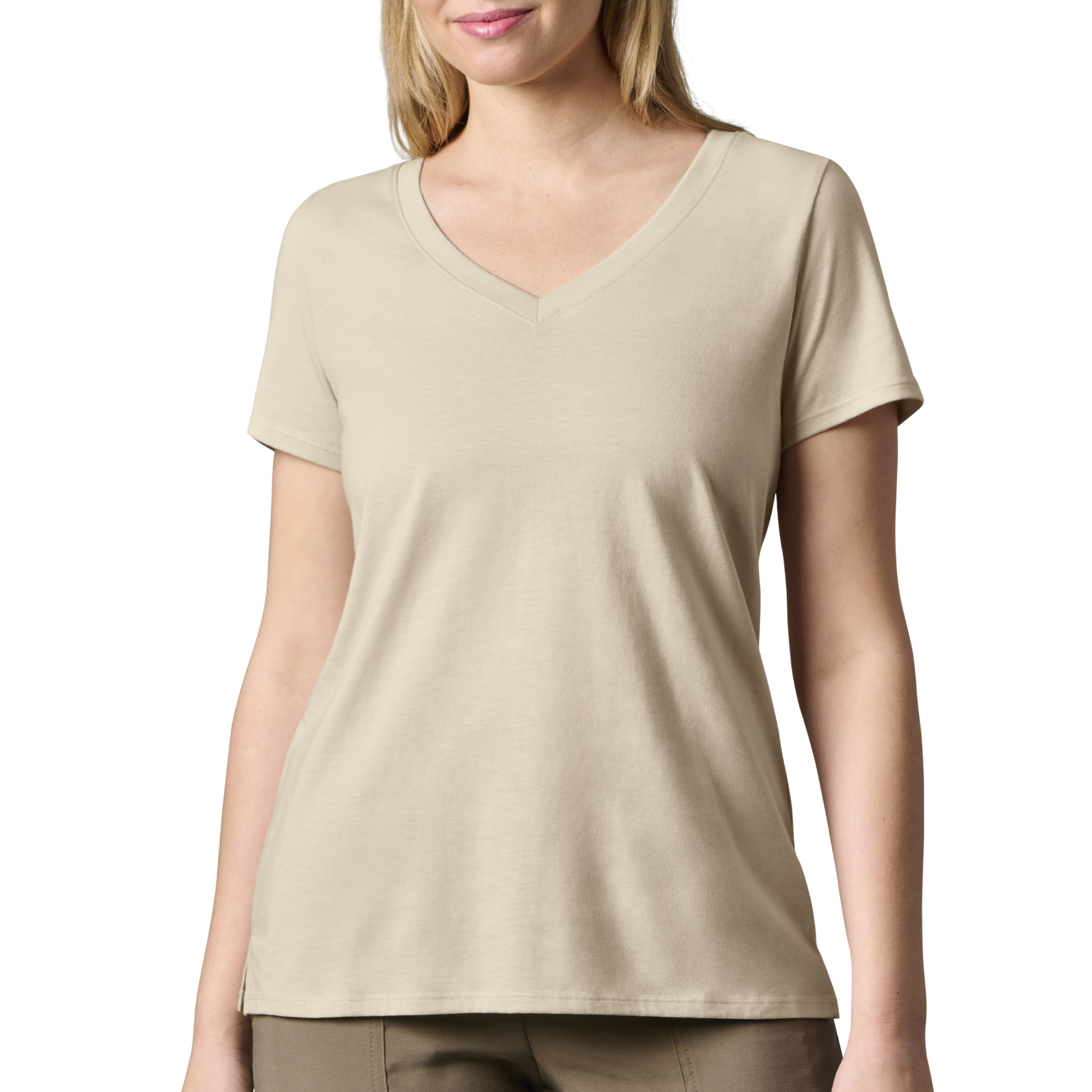V-Neck Short Sleeve T-Shirt, Sable, large